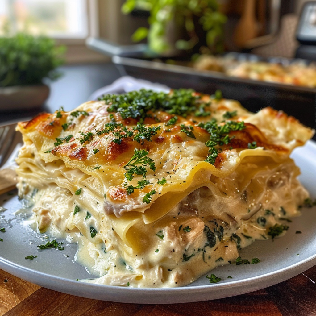 Cheesy Mushroom Chicken Alfredo Lasagna