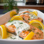 Baked Lemon Salmon with Creamy Dill Sauce