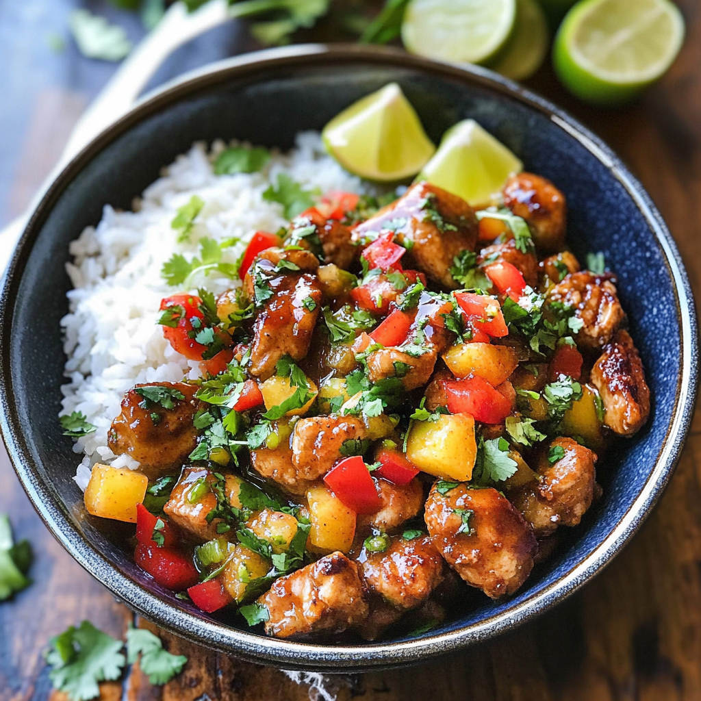 Cilantro-Lime Honey Chicken Bowls with Peach Salsa
