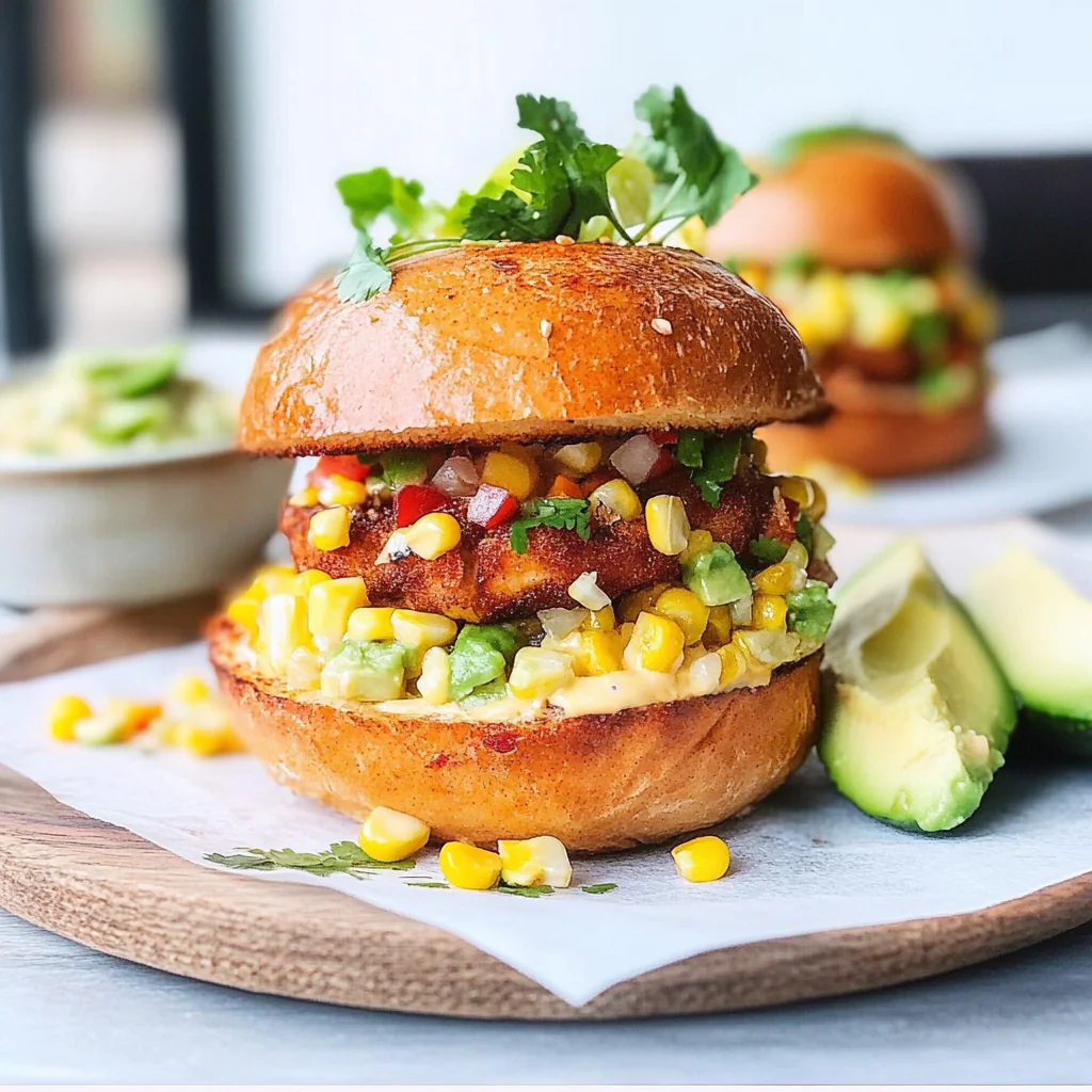 Chicken Burgers with Avocado Corn Salsa Recipe