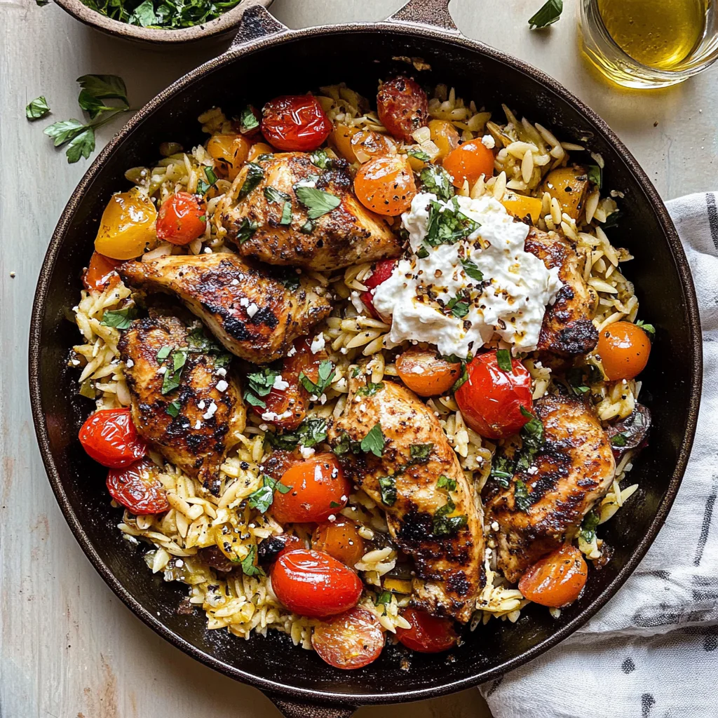 One Skillet Greek Chicken and Orzo