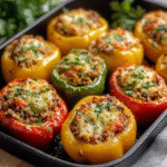 Stuffed Bell Peppers with Ground Beef & Rice