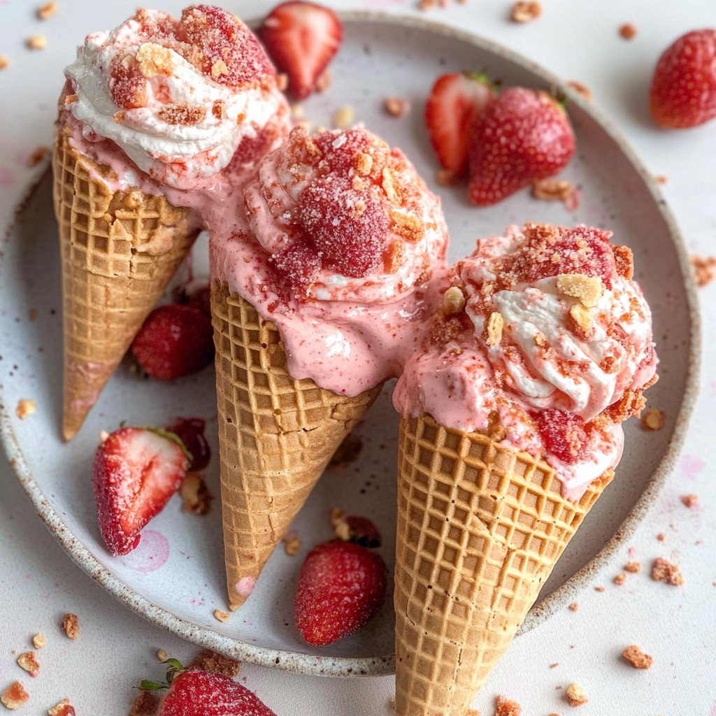 Strawberry Crunch Cheesecake Cones Recipe