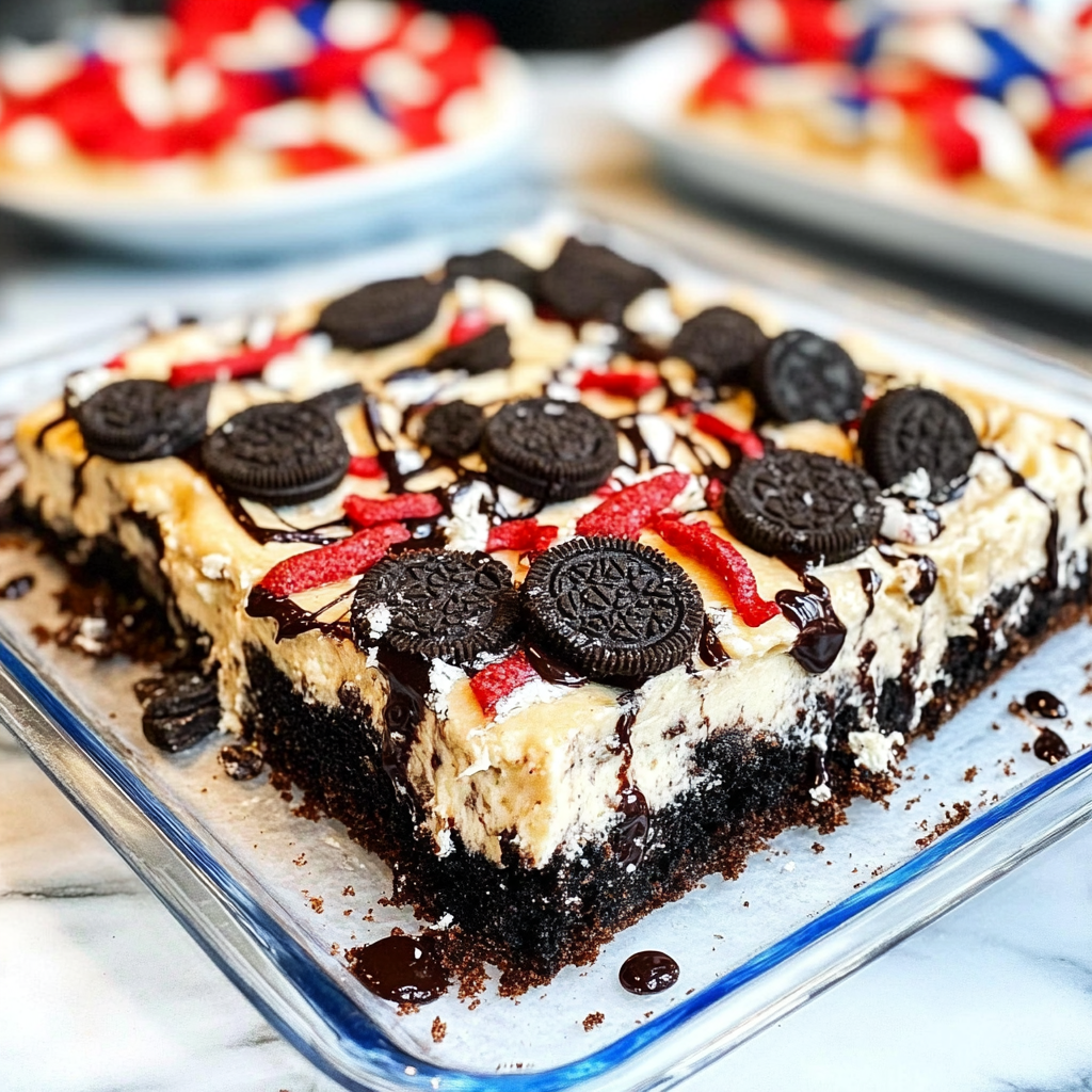 No Bake Fireworks Oreo Cheesecake Bars