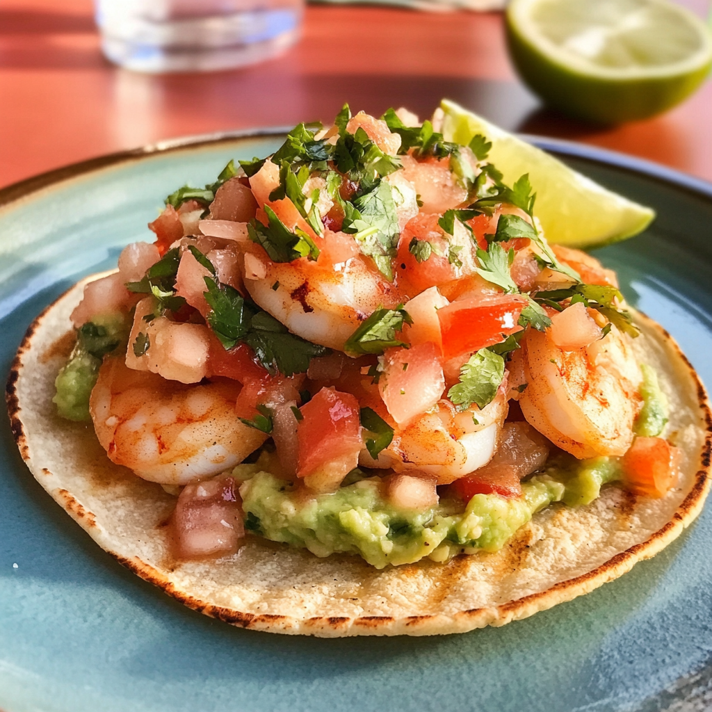 Grilled Shrimp Tostadas with Guacamole & Pico