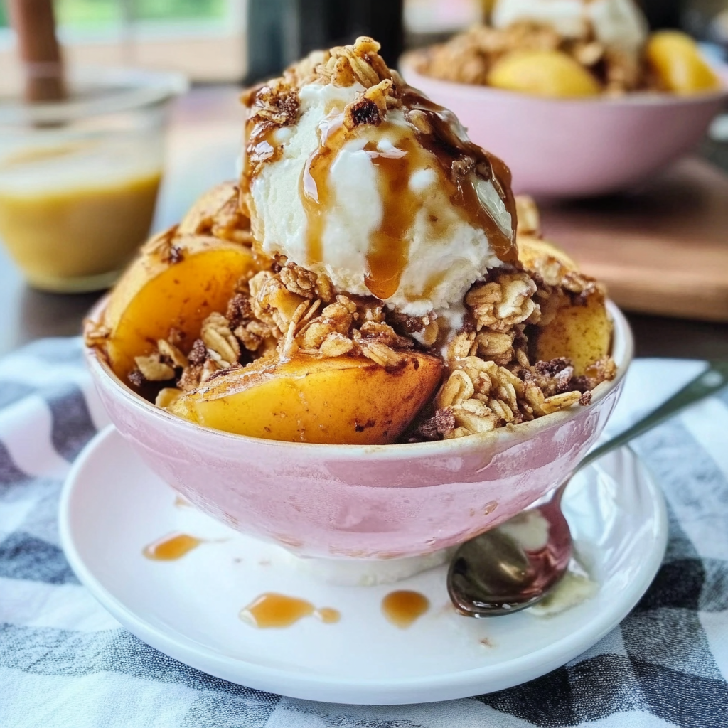 Grilled Peach Sundaes with Vanilla Ice Cream