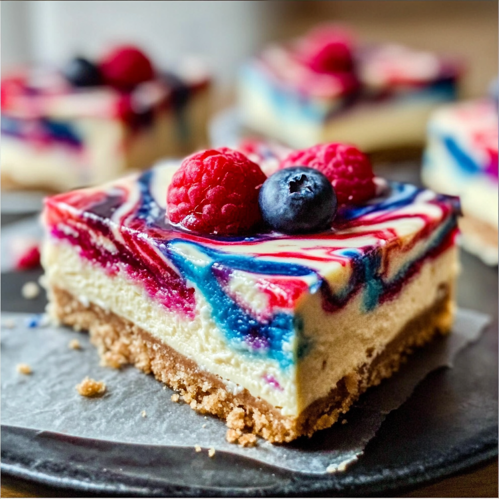 Red, White & Blue Cheesecake Swirled Bars