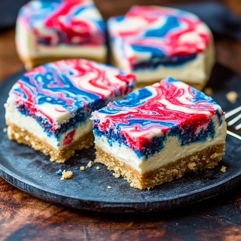Red, White & Blue Cheesecake Swirled Bars