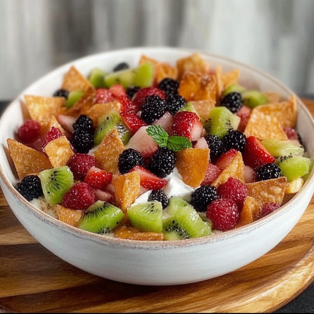 Fruit Salsa with Cinnamon Sugar Tortilla Chips