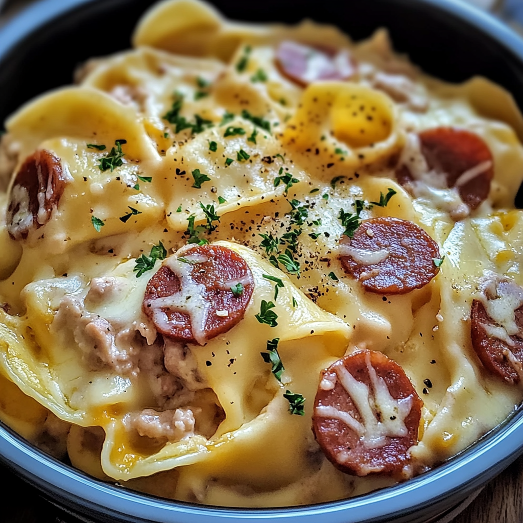 Crockpot Pierogi Casserole with Kielbasa