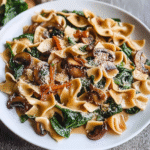 Creamy Mushroom Spinach Pasta with Onions