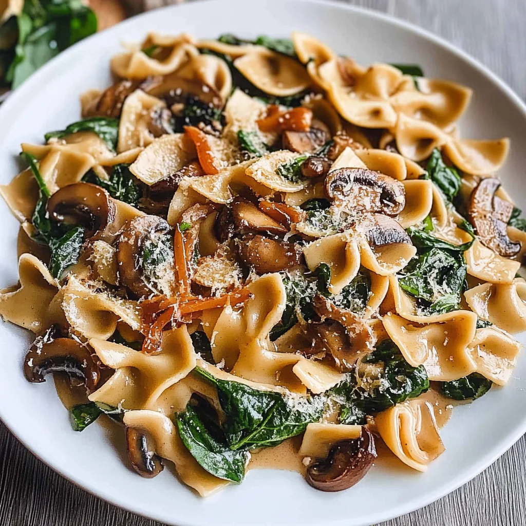Creamy Mushroom Spinach Pasta with Onions