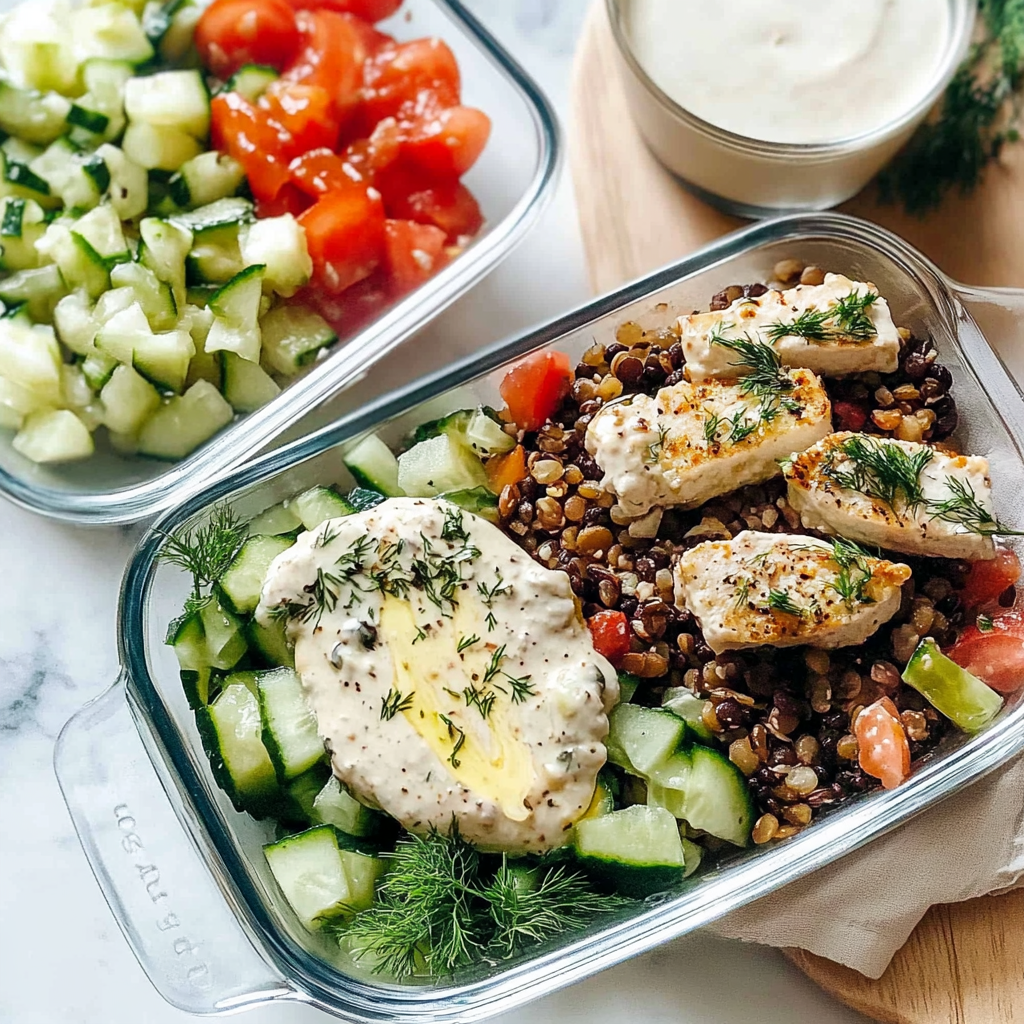 Lentil Greek Salad with Dill Sauce Recipe