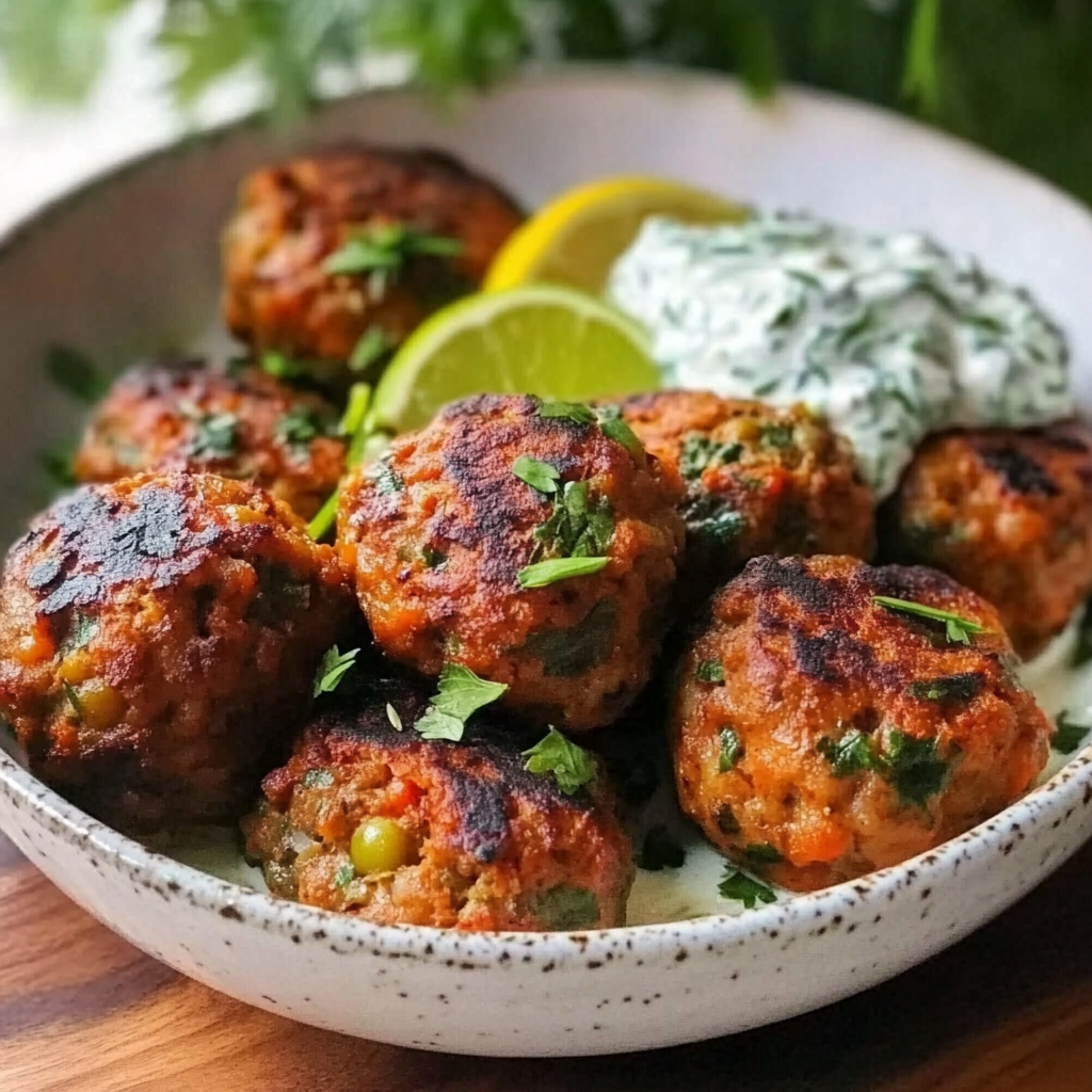 Baked Greek Lentil Meatballs with Tzatziki