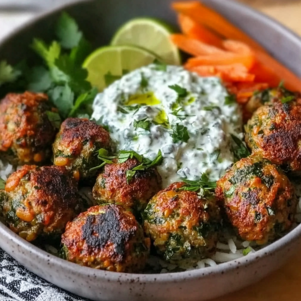 Baked Greek Lentil Meatballs with Tzatziki