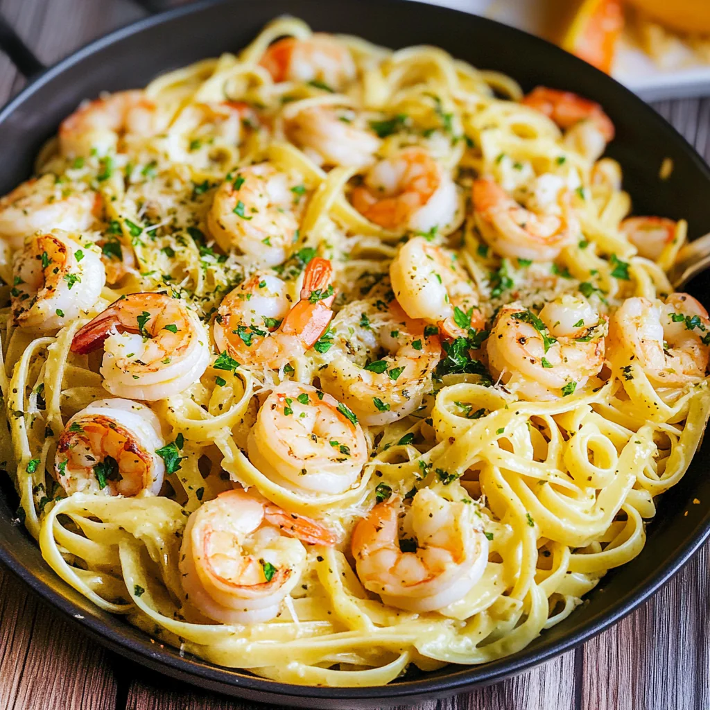 Creamy Lemon Fettuccine with Garlic Shrimp Recipe